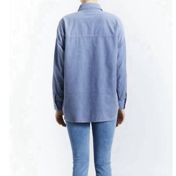 NWT Oat New York Corduroy Shacket Button Down In Blue Size Large - Picture 2 of 8